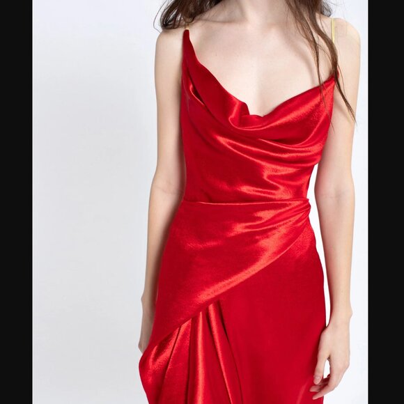 Auc Sies Marjan Farrah Liquid Satin Red dress 4 - Picture 6 of 14